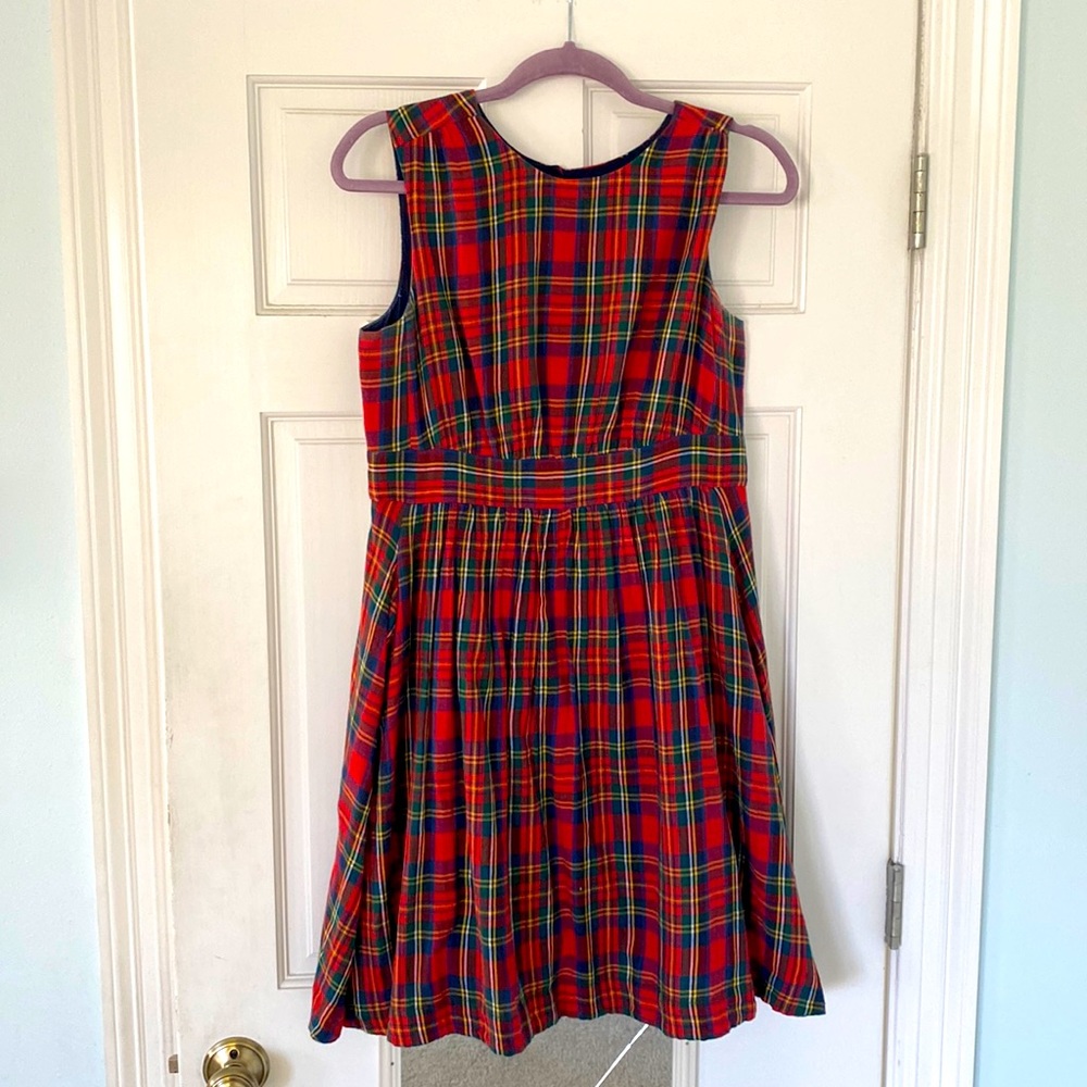 Emily and Fin red plaid holiday dress